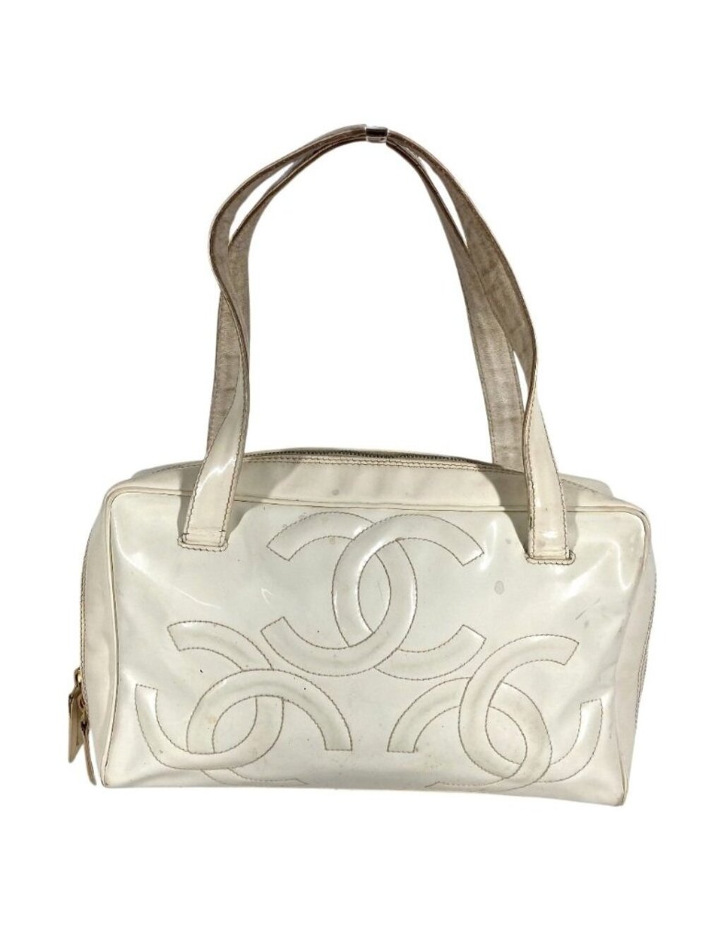 Chanel Shoulder Bag Logo Triple Coco CC Enamel White